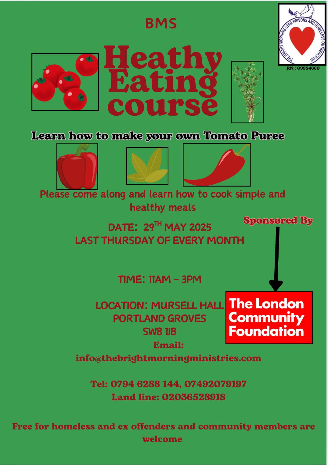 BMS Healthy Eating Course promotional flyer